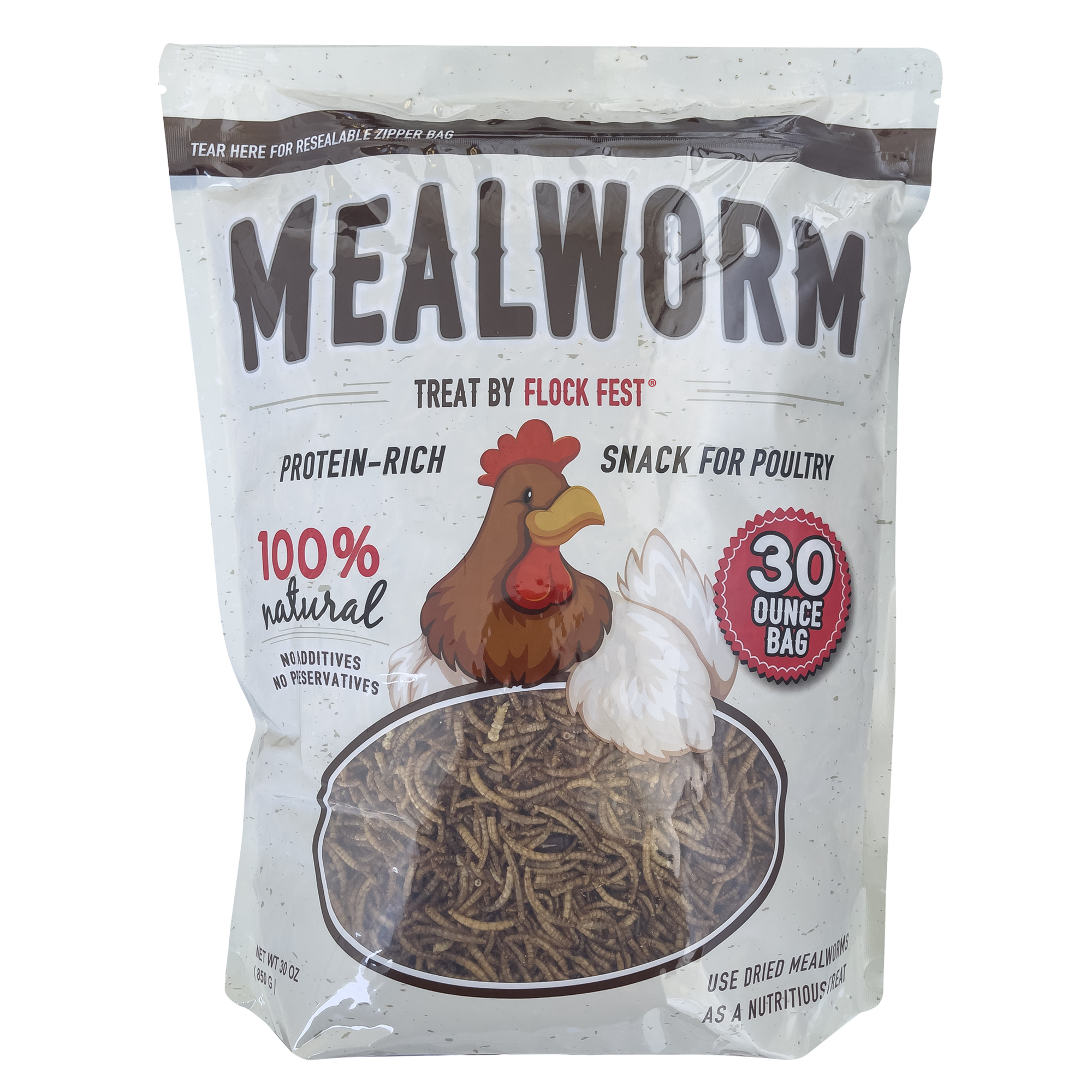 Flock Fest Dried Mealworms for Chickens, Wild Birds, Ducks, and Small Pets, 30 oz Bag - 3Pk